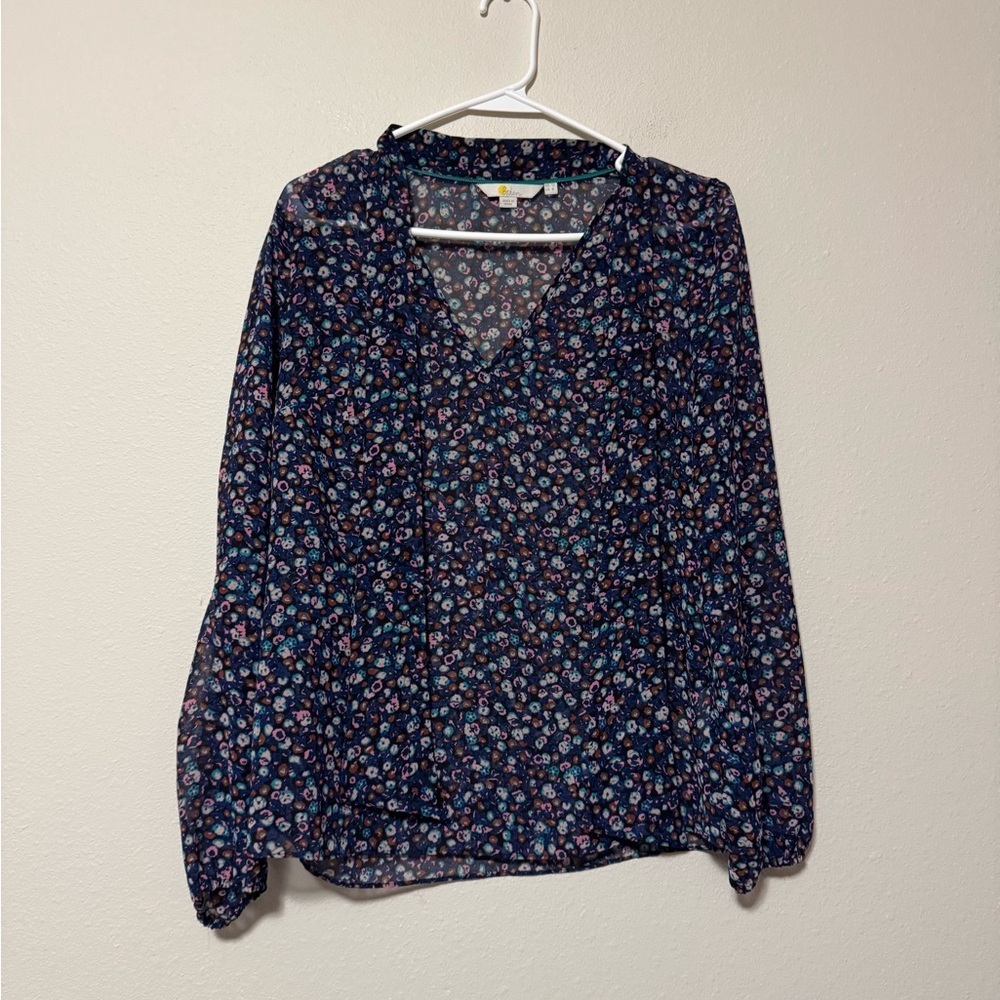 Boden Floral V-Neck Blouse - Navy
